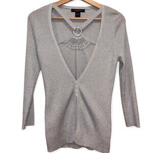 Y2K Silver Metallic Shimmer Top – August Silk, Size L